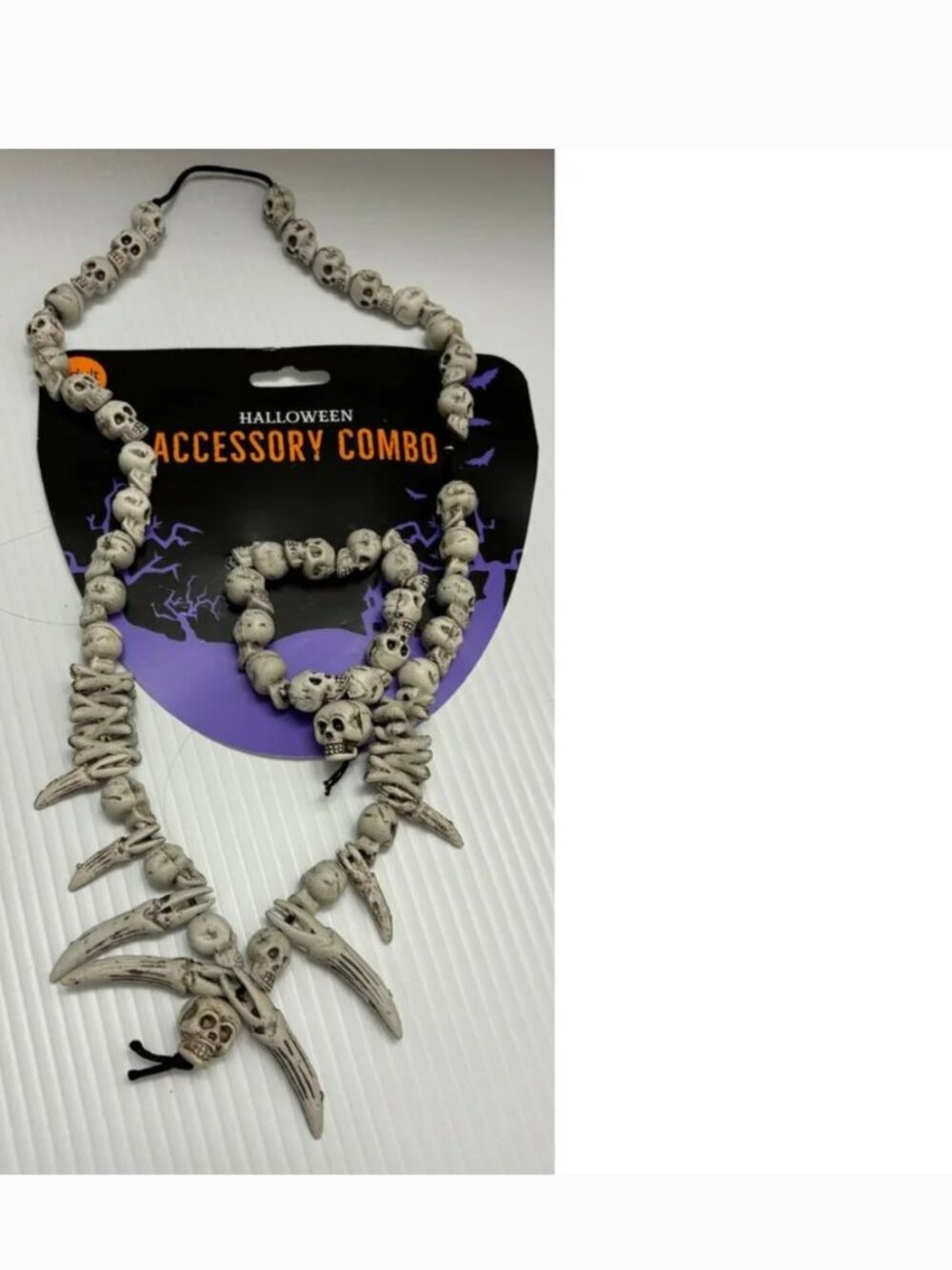 Skull Necklace & Bracelet Combo Caveman Teeth 18" Halloween Costume Accessory